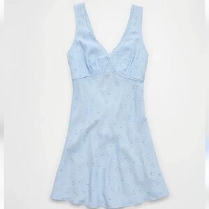 American Eagle V-Neck Mini Slip Dress Light Blue Heart Print Size XL